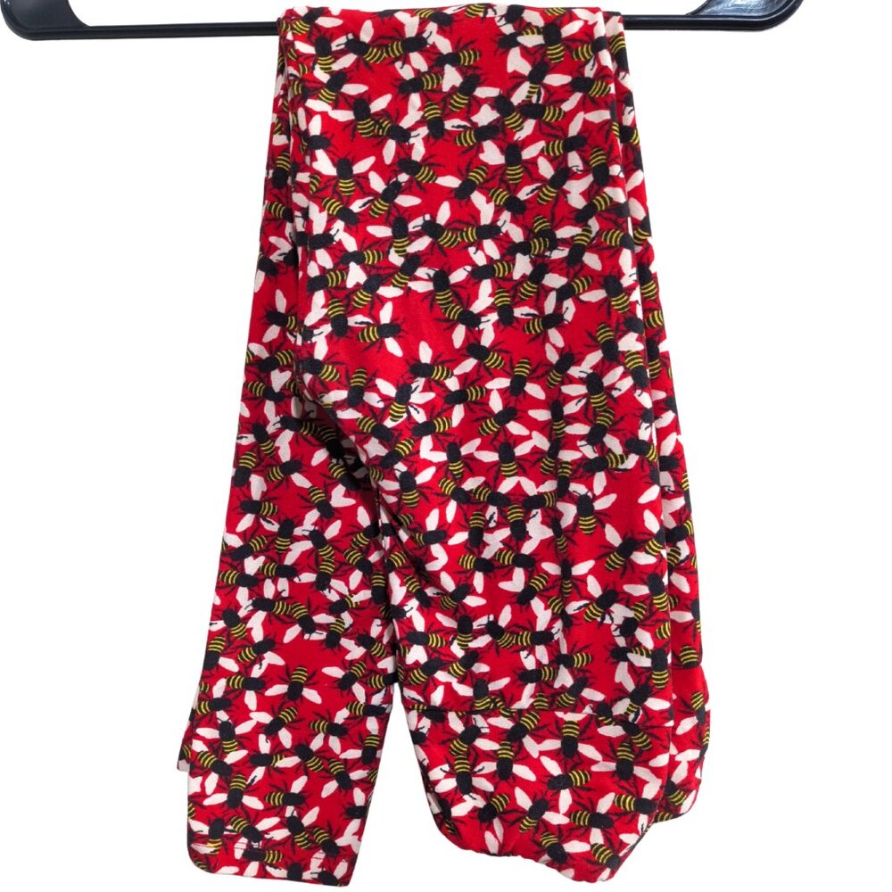 LuLaRoe One Size Red Bumble Bee Buttery Soft Limited Edition Print Leggings